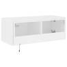 White TV Wall Cabinet with LED Lights - 80x35x31 cm