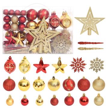 108 Piece Gold and Red Christmas Bauble Set - Shatterproof Decor