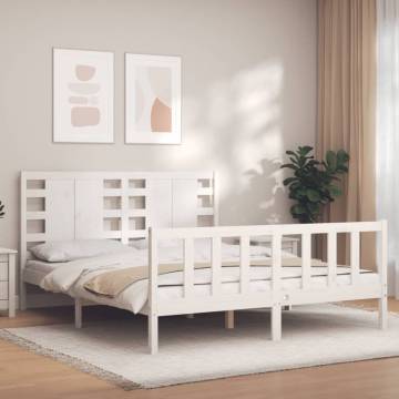 White Solid Wood Bed Frame with Headboard 160x200 cm