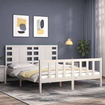 White Solid Wood Bed Frame with Headboard 160x200 cm