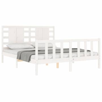 White Solid Wood Bed Frame with Headboard 160x200 cm