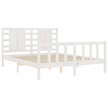 White Solid Wood Bed Frame with Headboard 160x200 cm