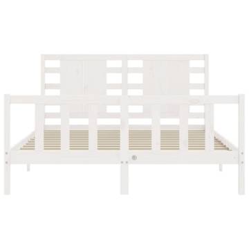 White Solid Wood Bed Frame with Headboard 160x200 cm