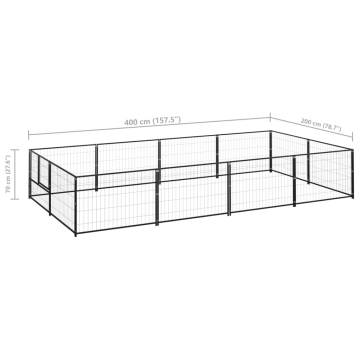 Black Steel Dog Kennel 8 m² - Durable Outdoor Pet Enclosure