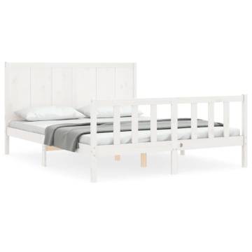 White Bed Frame with Headboard 160x200 cm - Solid Wood | HipoMarket