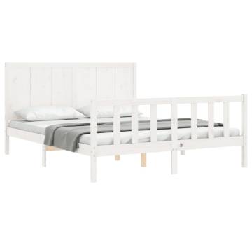 White Bed Frame with Headboard 160x200 cm - Solid Wood | HipoMarket