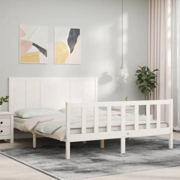 White Bed Frame with Headboard 160x200 cm - Solid Wood | HipoMarket