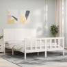 White Bed Frame with Headboard 160x200 cm - Solid Wood | HipoMarket