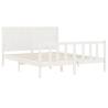 White Bed Frame with Headboard 160x200 cm - Solid Wood | HipoMarket