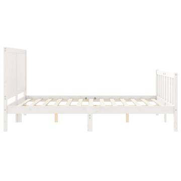 White Bed Frame with Headboard 160x200 cm - Solid Wood | HipoMarket