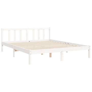 White Bed Frame with Headboard 160x200 cm - Solid Wood | HipoMarket