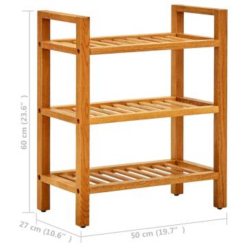 Solid Oak Shoe Rack with 3 Shelves - 50x27x60 cm