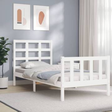 White Bed Frame with Headboard - Solid Pine Wood 100x200 cm