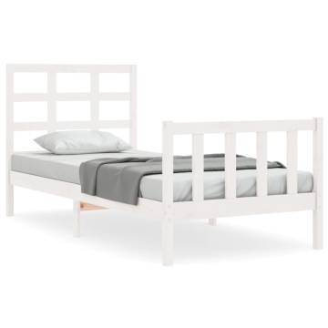 White Bed Frame with Headboard - Solid Pine Wood 100x200 cm