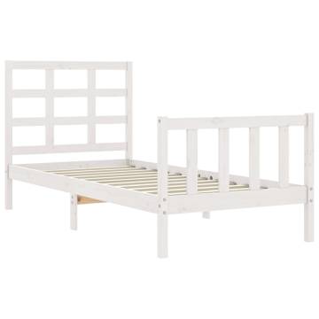 White Bed Frame with Headboard - Solid Pine Wood 100x200 cm