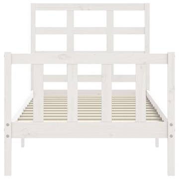 White Bed Frame with Headboard - Solid Pine Wood 100x200 cm