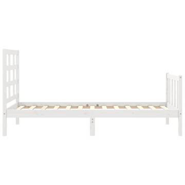 White Bed Frame with Headboard - Solid Pine Wood 100x200 cm