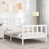 White Single Bed Frame with Headboard - Solid Pine Wood 90x190 cm