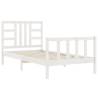 White Single Bed Frame with Headboard - Solid Pine Wood 90x190 cm