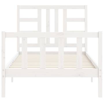 White Single Bed Frame with Headboard - Solid Pine Wood 90x190 cm