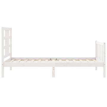 White Single Bed Frame with Headboard - Solid Pine Wood 90x190 cm