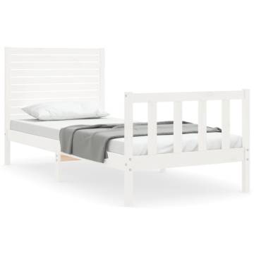 White Single Solid Wood Bed Frame with Headboard | HipoMarket