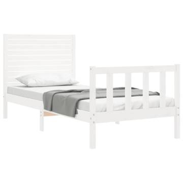 White Single Solid Wood Bed Frame with Headboard | HipoMarket