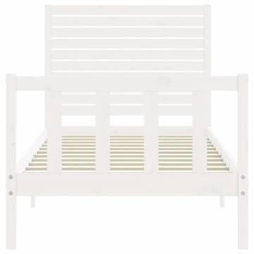 White Single Solid Wood Bed Frame with Headboard | HipoMarket