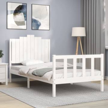 White Bed Frame with Headboard - 100x200 cm Solid Wood