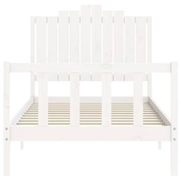 White Bed Frame with Headboard - 100x200 cm Solid Wood