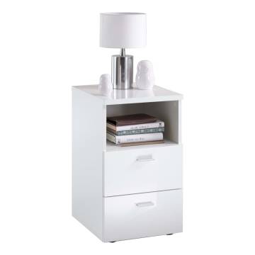 FMD Bedside Table with 2 Drawers - High Gloss White | Hipomarket