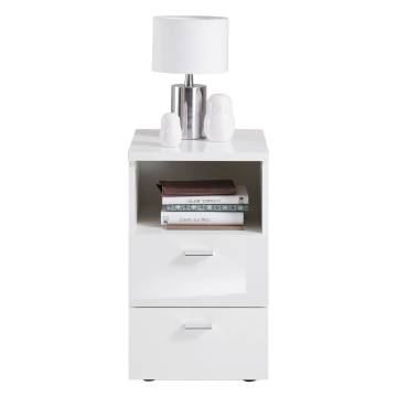 FMD Bedside Table with 2 Drawers - High Gloss White | Hipomarket