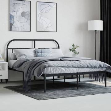 Metal Bed Frame with Headboard Black 140x200 cm