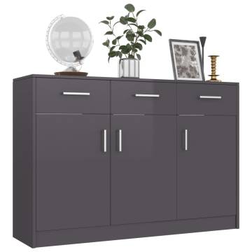 High Gloss Grey Sideboard 110x30x75 cm | Stylish Storage Solution