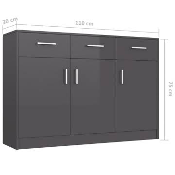 High Gloss Grey Sideboard 110x30x75 cm | Stylish Storage Solution