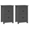 Classic Grey Bedside Cabinets - 2 pcs Solid Pine Wood