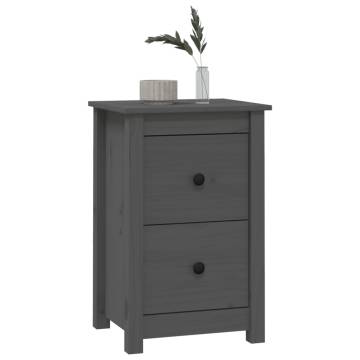 Classic Grey Bedside Cabinets - 2 pcs Solid Pine Wood