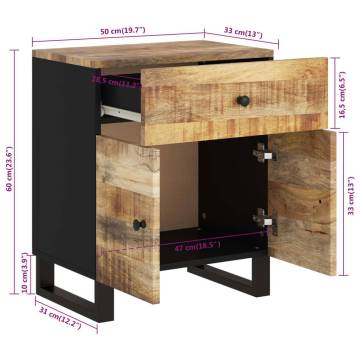 Stylish Bedside Cabinet - Solid Mango Wood & Metal Legs