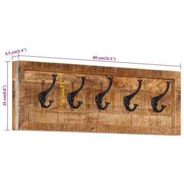 Wall-mounted Coat Rack with 5 Hooks | Solid Mango Wood