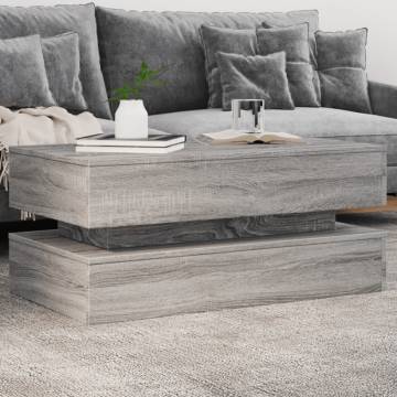 Modern Coffee Table with LED Lights - Grey Sonoma 90x50 cm