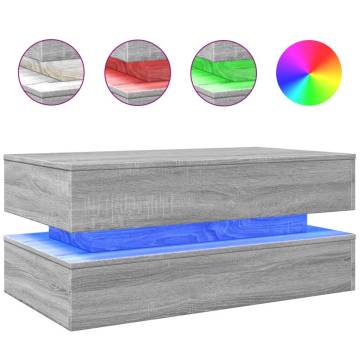 Modern Coffee Table with LED Lights - Grey Sonoma 90x50 cm