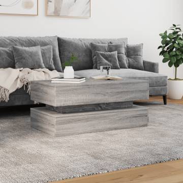 Modern Coffee Table with LED Lights - Grey Sonoma 90x50 cm