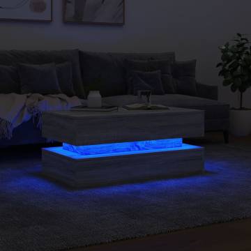 Modern Coffee Table with LED Lights - Grey Sonoma 90x50 cm