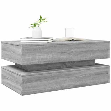 Modern Coffee Table with LED Lights - Grey Sonoma 90x50 cm