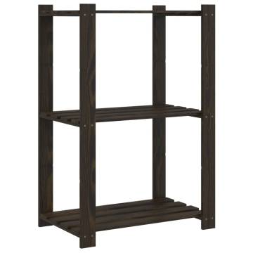 3-Tier Black Storage Rack - Solid Pine Wood 60x38x90 cm