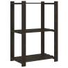 3-Tier Black Storage Rack - Solid Pine Wood 60x38x90 cm