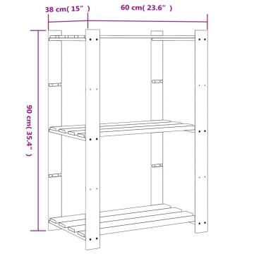 3-Tier Black Storage Rack - Solid Pine Wood 60x38x90 cm