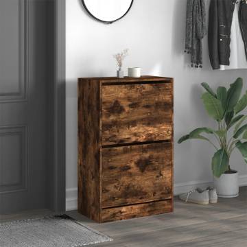 Shoe Cabinet Smoked Oak - 60x34x96.5 cm Engineered Wood