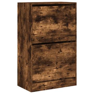 Shoe Cabinet Smoked Oak - 60x34x96.5 cm Engineered Wood