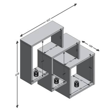 FMD Wall-Mounted Shelf - 3 Compartments in White